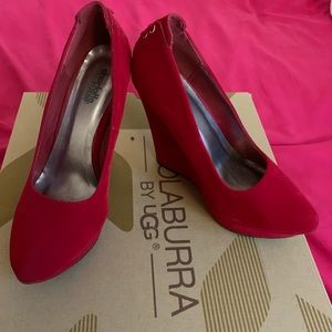 Sexy red suede wedges size 7